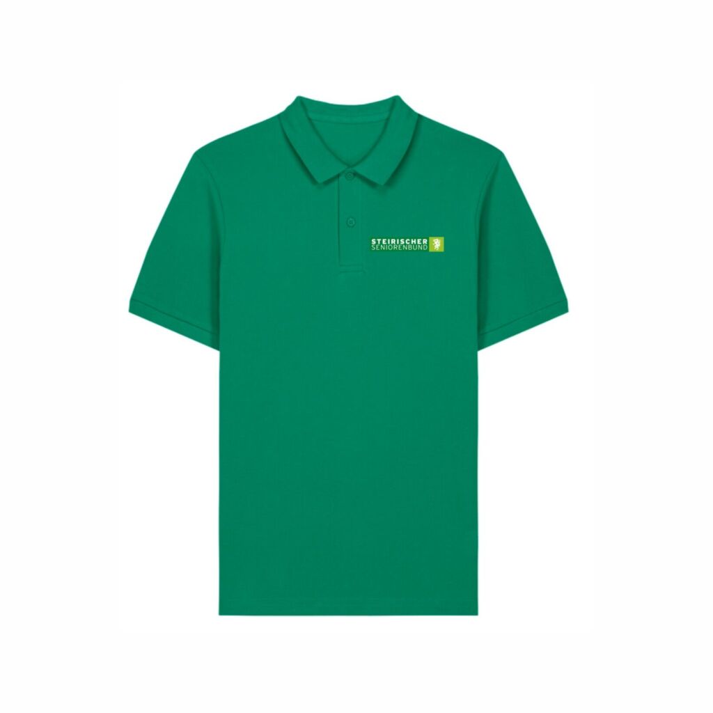 Ein grünes Poloshirt mit Logo auf der Brust